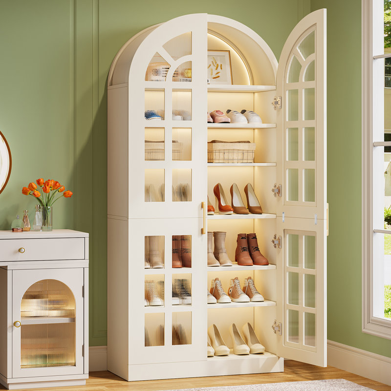 Rebrilliant 78'' Tall Shoe Cabinet With Doors and led lights , 8
